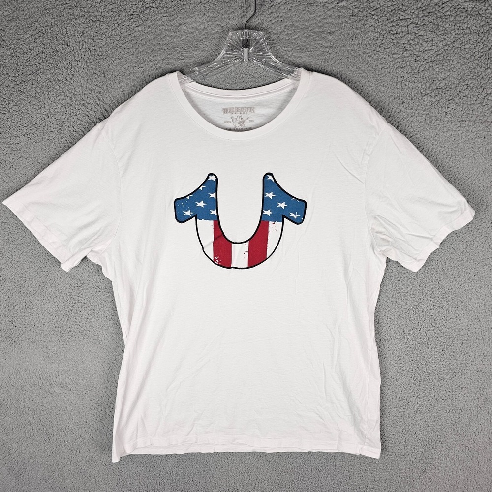 True Religion Mens White Graphic Tee Big Logo Short Sleeve Shirt Size XXL